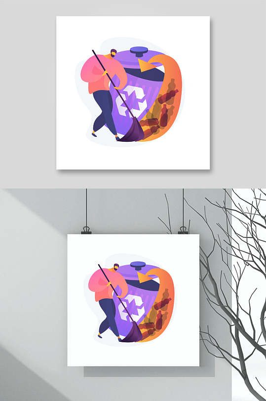 垃圾高端手绘卡通环保插画矢量素材-众图网