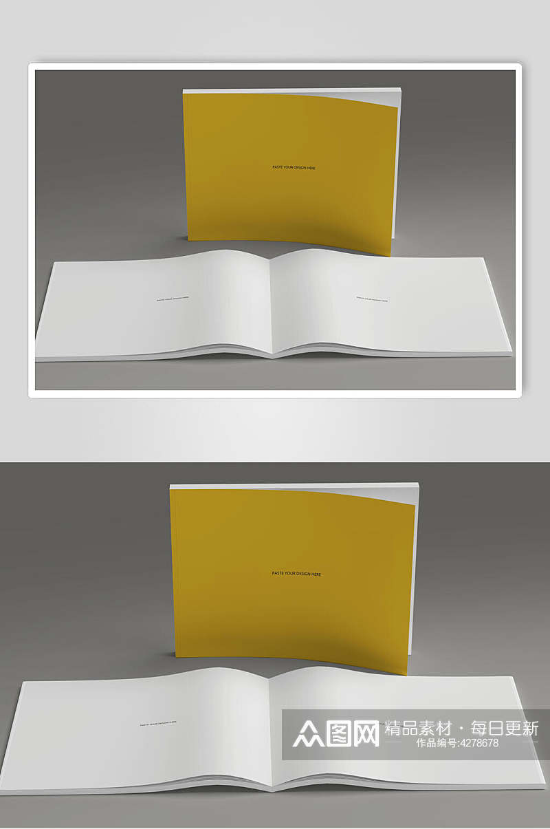 厚装纸张黄灰色杂志宣传册样机素材