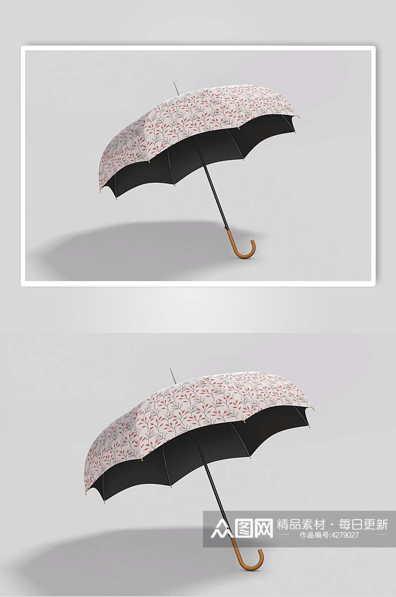 伞柄阴影灰白背景雨伞展示样机素材