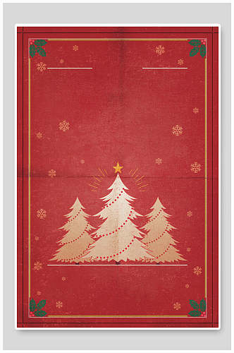 树木五角星边框红色圣诞节背景