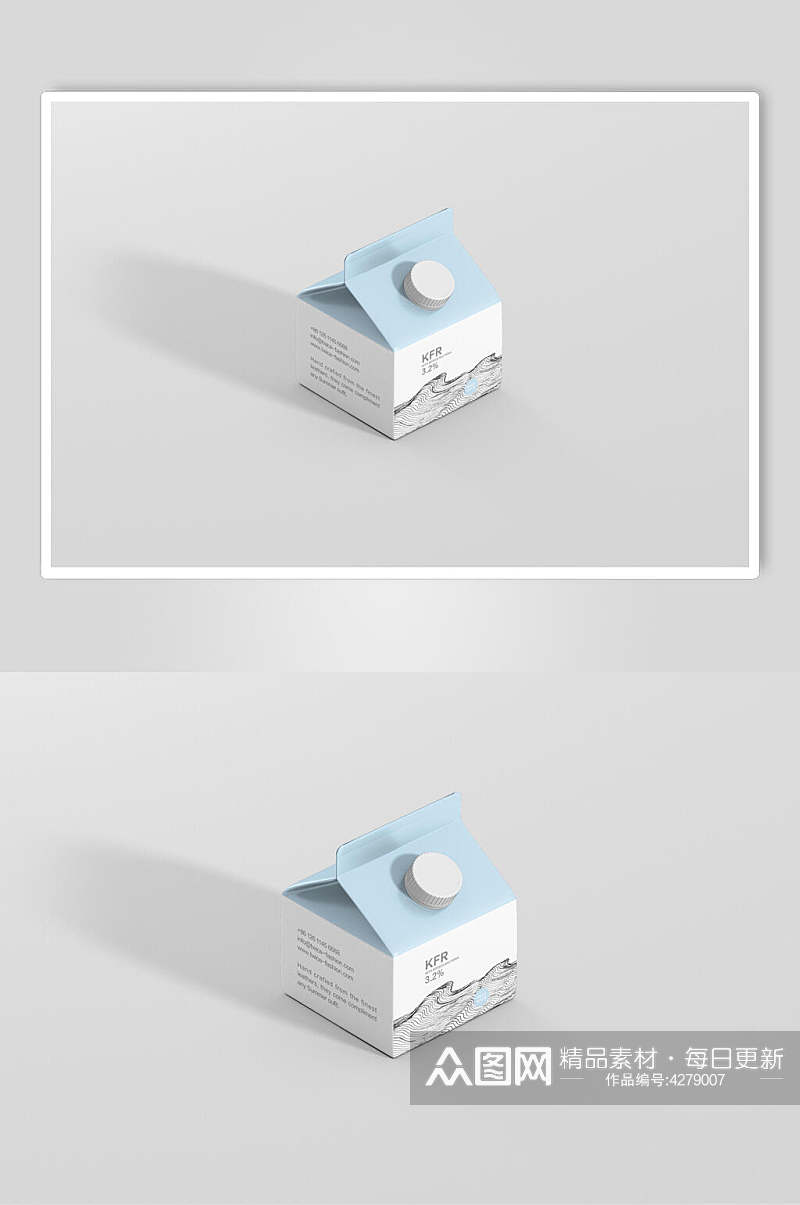 立体方形灰白色牛奶盒包装样机素材