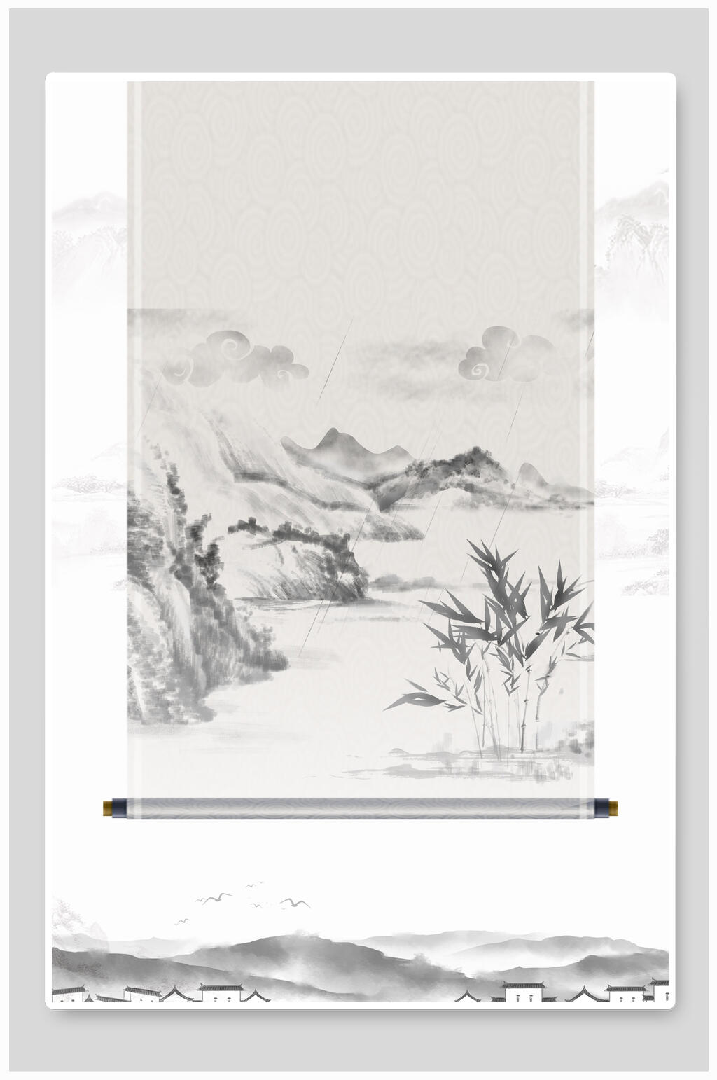 竹叶留白高端大气中国风卷轴背景素材