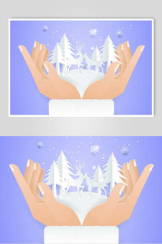 手掌树木高端手绘蓝圣诞节矢量素材