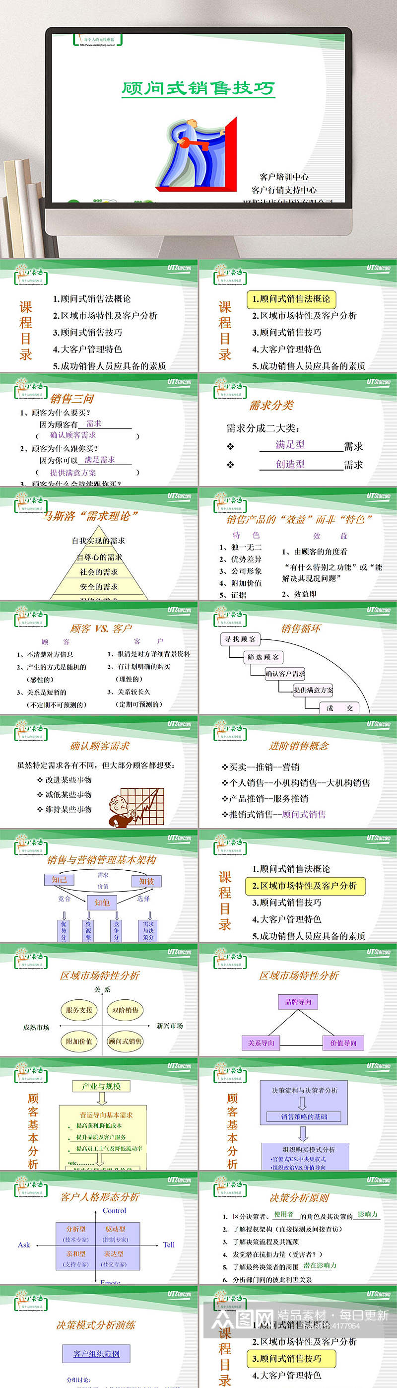 绿色商务创意大气顾问式营销PPT素材