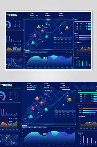 简约蓝绿色可视化数字分析界面素材