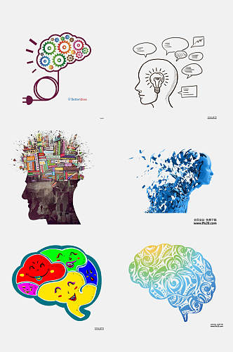 创意拼色大脑卡通图案免抠素材