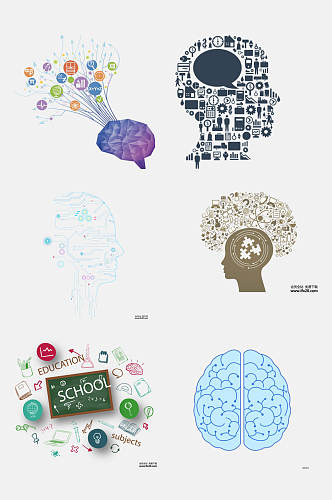 创意浅蓝色大脑卡通图案免抠素材