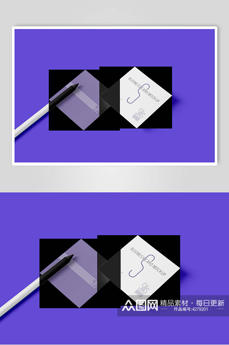 中性笔紫色正方形单页展示样机素材