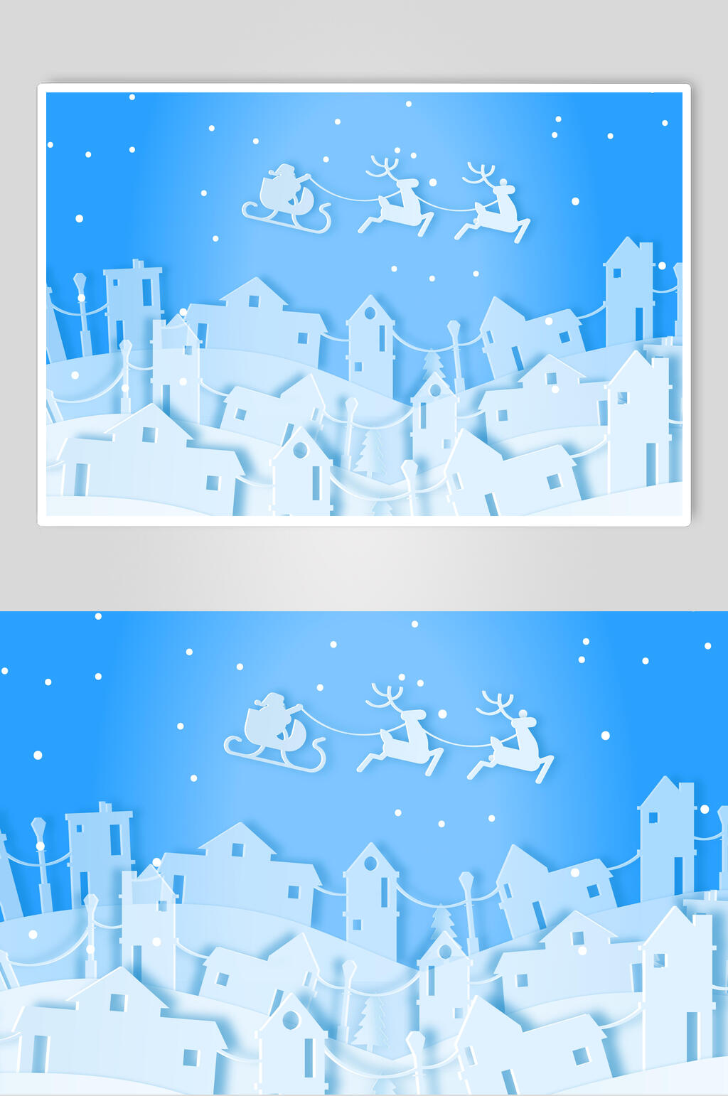 雪花小鹿房屋立体剪纸折纸插画素材