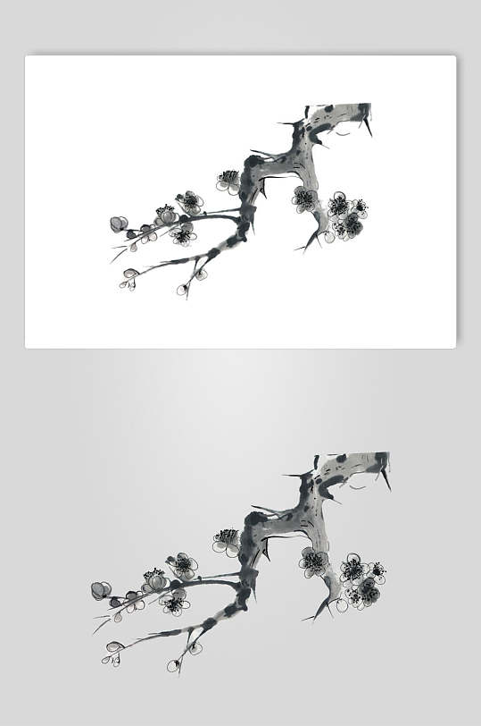 树枝梅花水墨山水画矢量素材