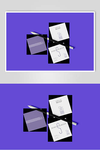 中性笔紫色正方形单页展示样机