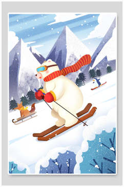 创意卡通滑雪大雪插画
