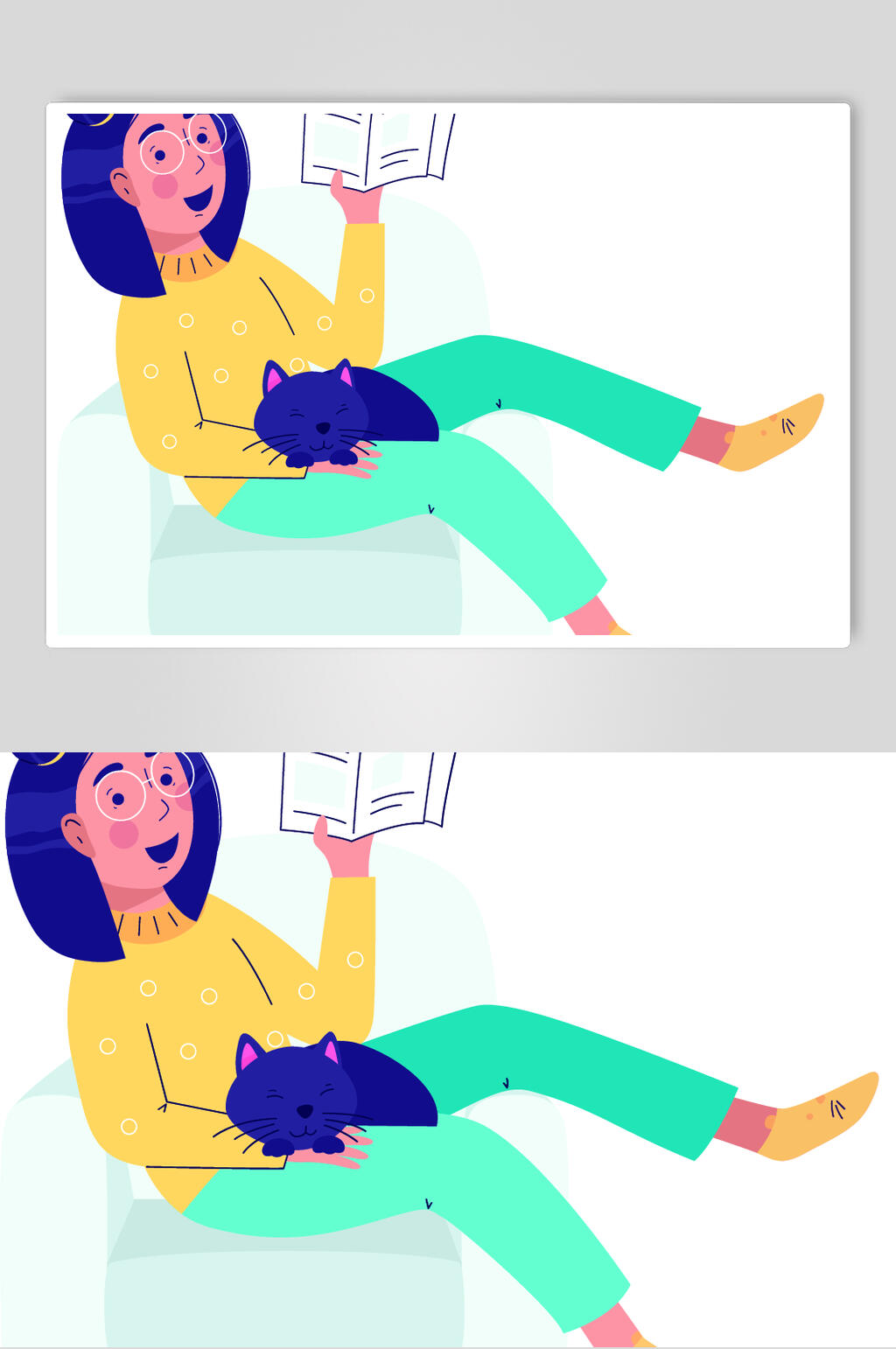 猫咪书本女感冒人物矢量插画素材素材