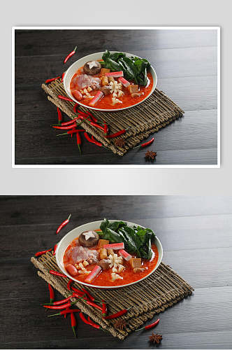 辣椒菠菜香菇冒菜实拍美食图片