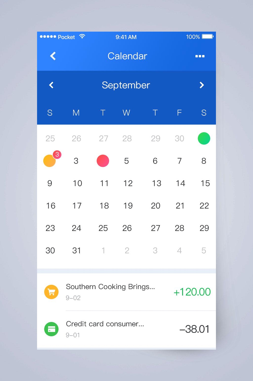 圆圈数字钱包记账APP手机界面素材