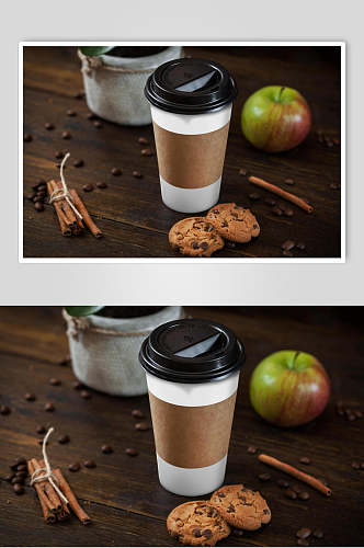 绳索青苹果饼干棕色咖啡杯样机