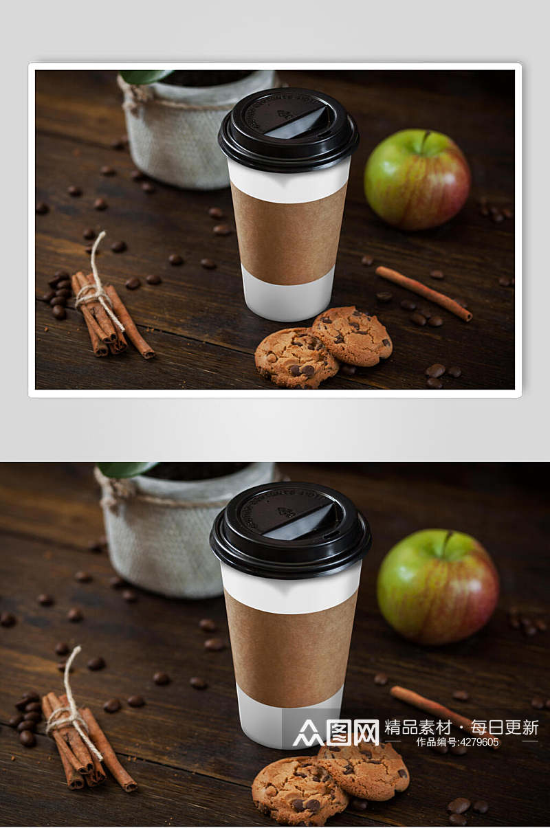 绳索青苹果饼干棕色咖啡杯样机素材