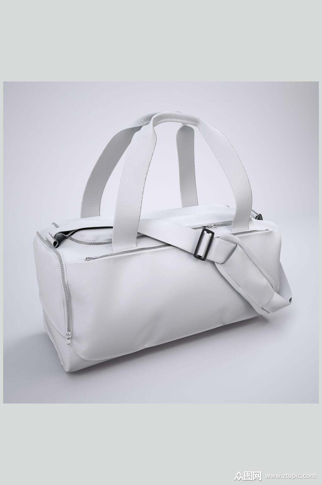 手提灰白色背景墙双肩背包样机素材