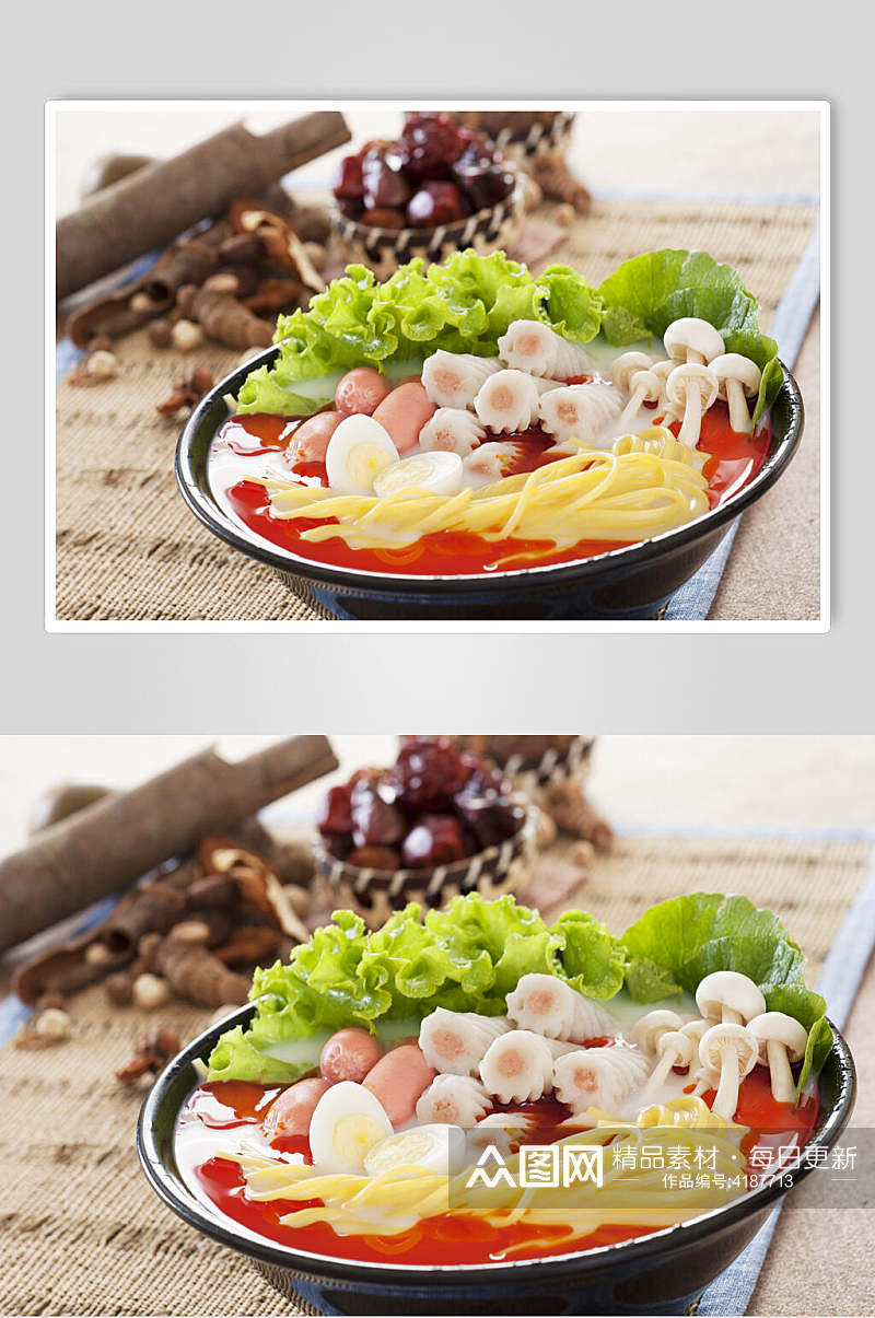 创意鸡蛋蘑菇冒菜实拍美食图片素材