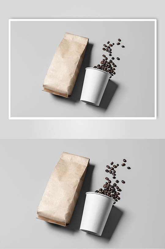 咖啡豆牛皮纸袋灰白色咖啡样机