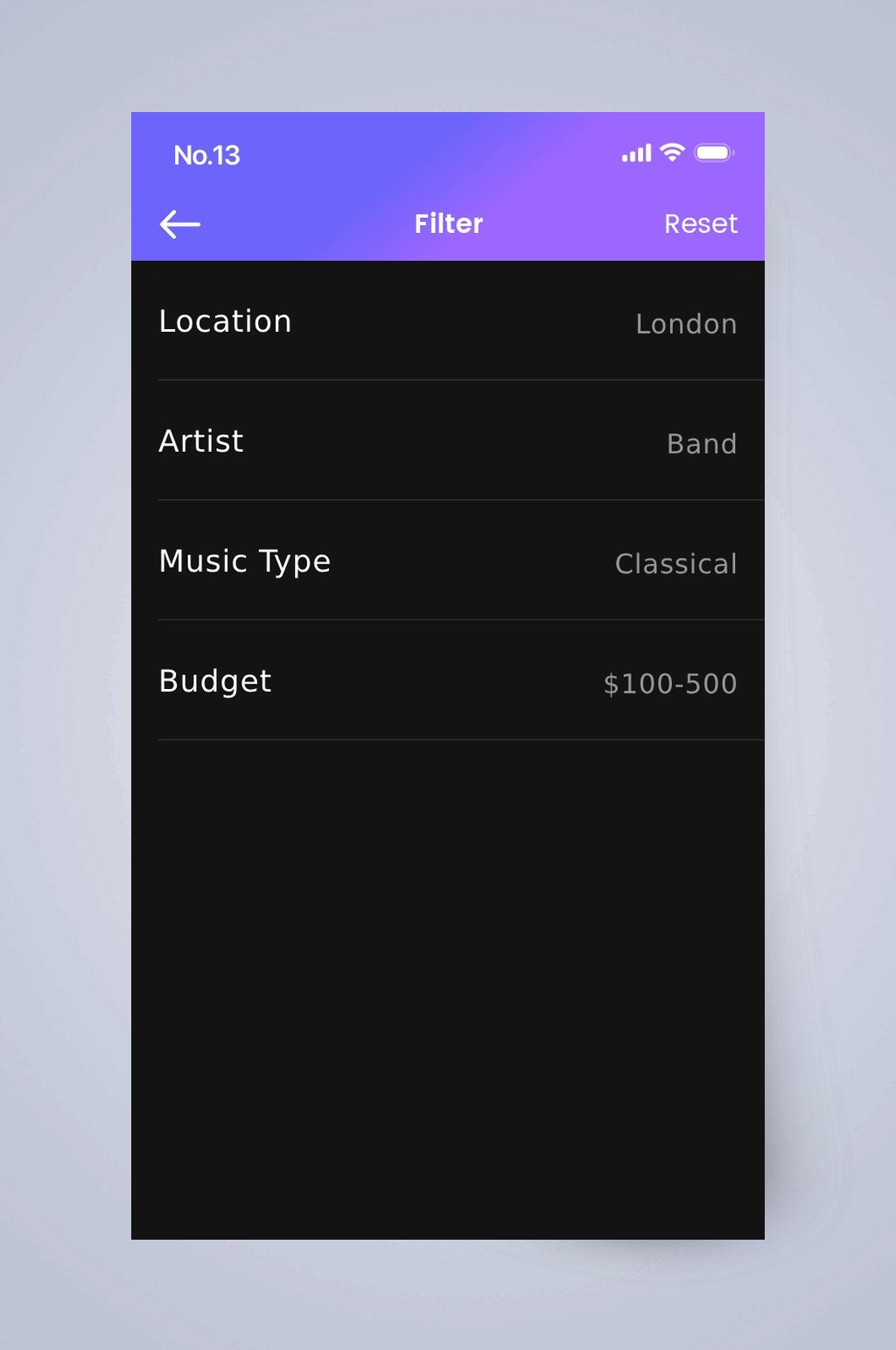 渐变英文时尚音乐艺术APP手机界面素材