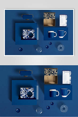 茶杯长方形蓝色办公用品样机