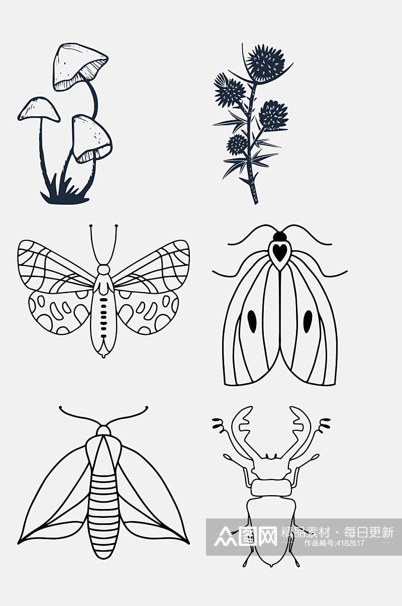 黑色昆虫简笔画动植物免抠素材素材