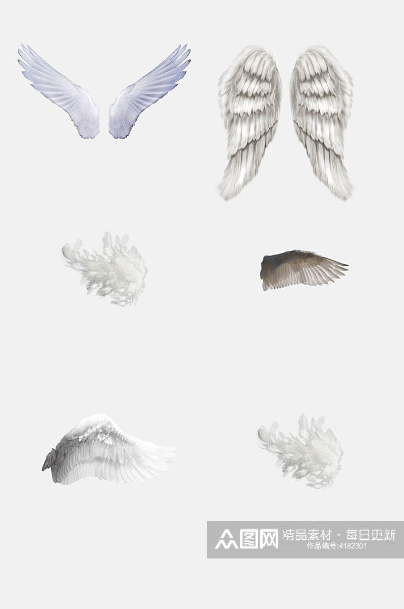唯美黑白清新天使翅膀羽毛免抠素材素材