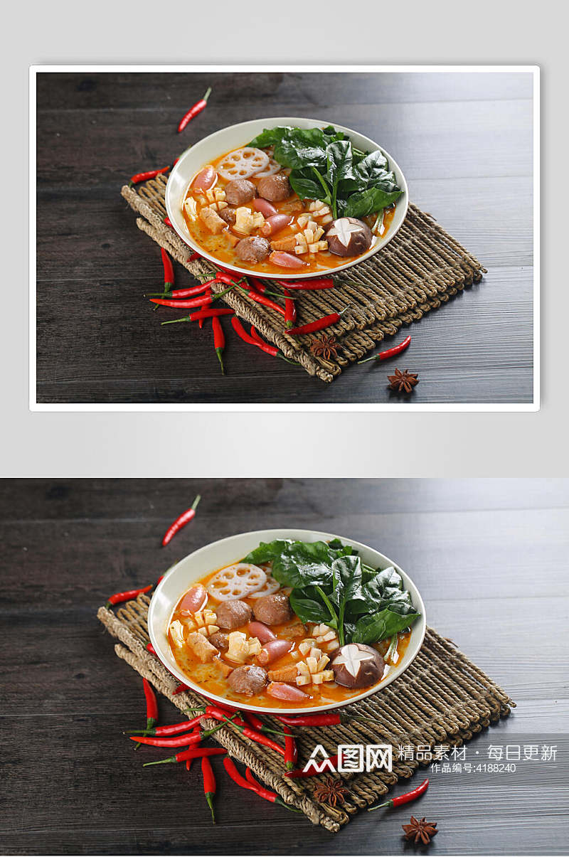 辣椒菠菜藕片冒菜实拍美食图片素材