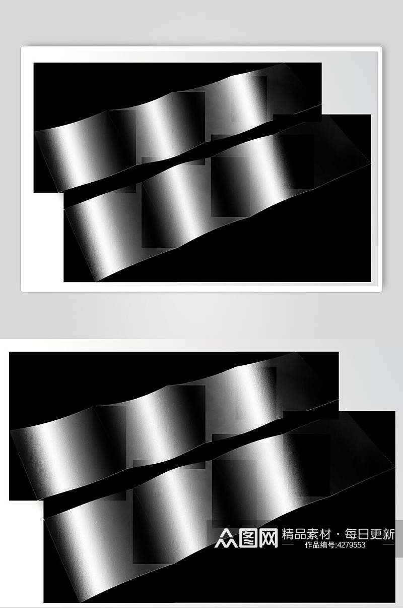 重叠长方形黑色宣传单折页样机素材