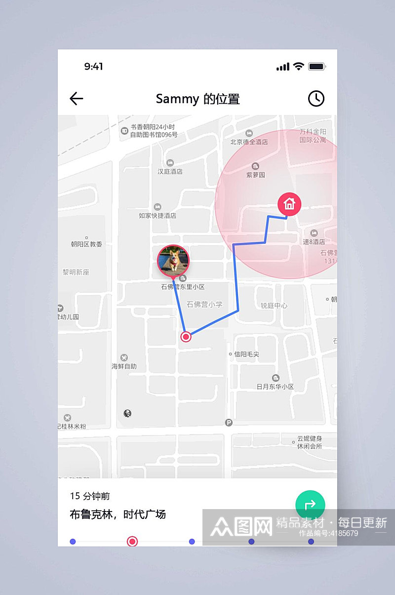 英文地图宠物社交APP手机界面素材