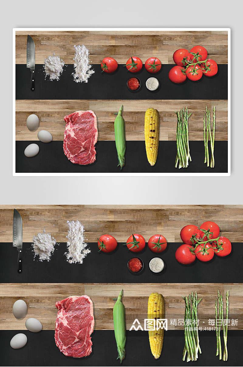 清新黑黄肉类蔬菜素雅高端食物素材素材