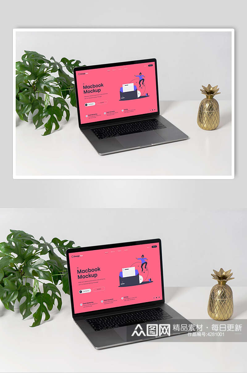 粉色电脑笔记本屏幕样机素材