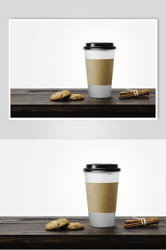 饼干圆形纸杯木板棕咖啡杯样机
