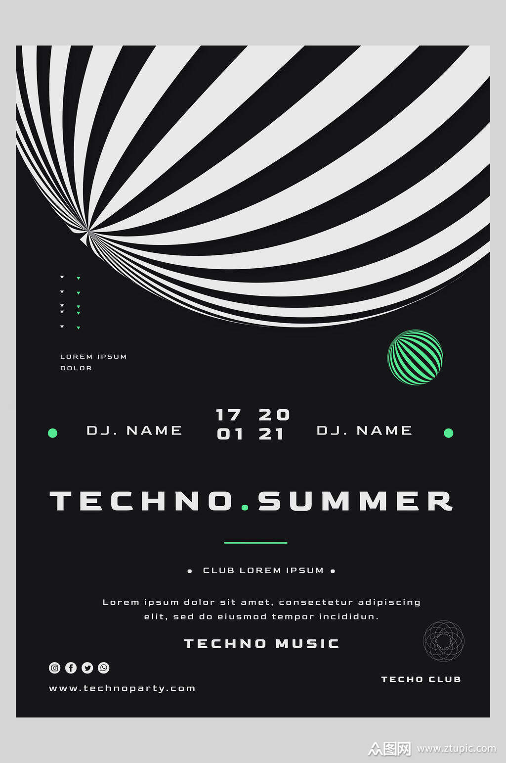 黑白球条纹律动海报素材