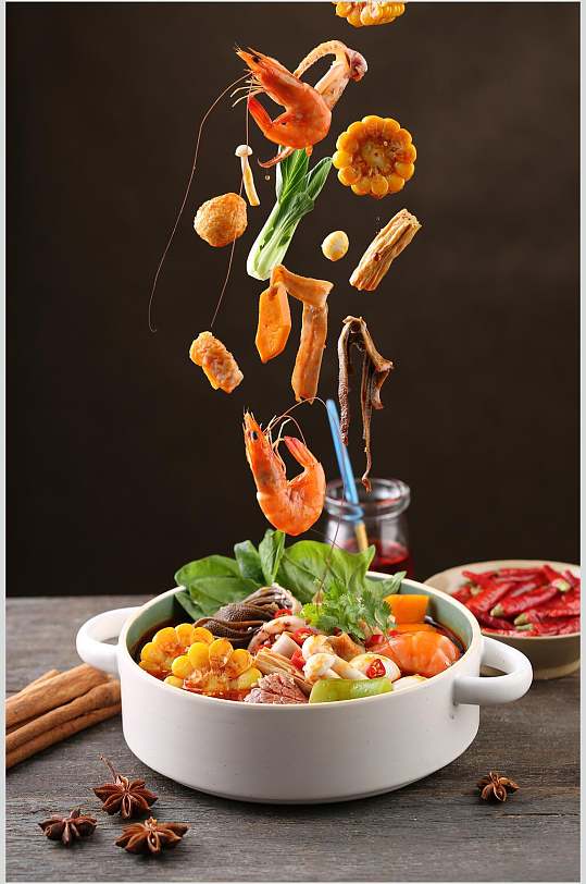 高端虾玉米冒菜实拍美食图片