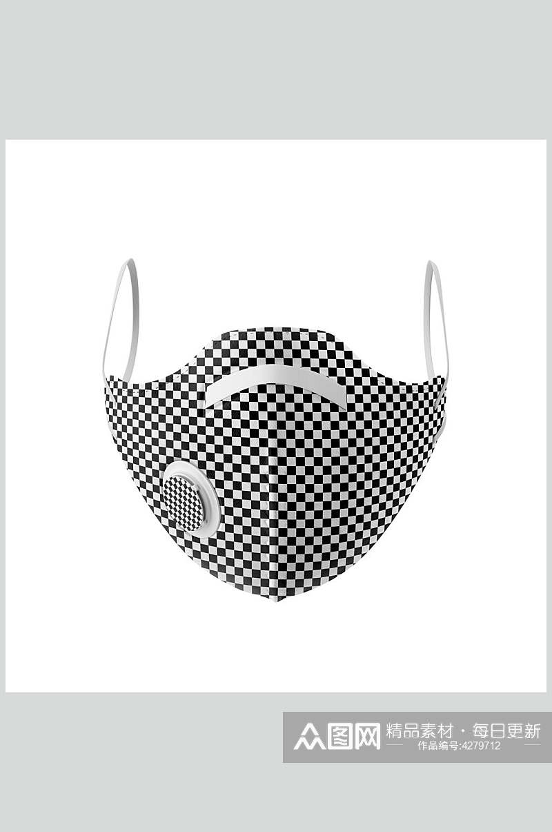 方格线条灰白条纹口罩贴图样机素材