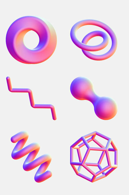 时尚酸性渐变立体抽象图形免抠素材