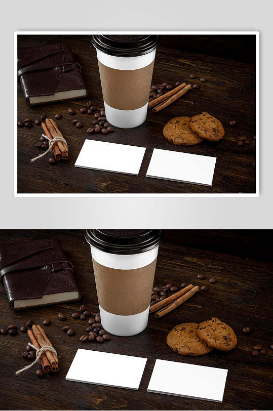 长方形咖啡豆纸杯棕咖啡杯样机