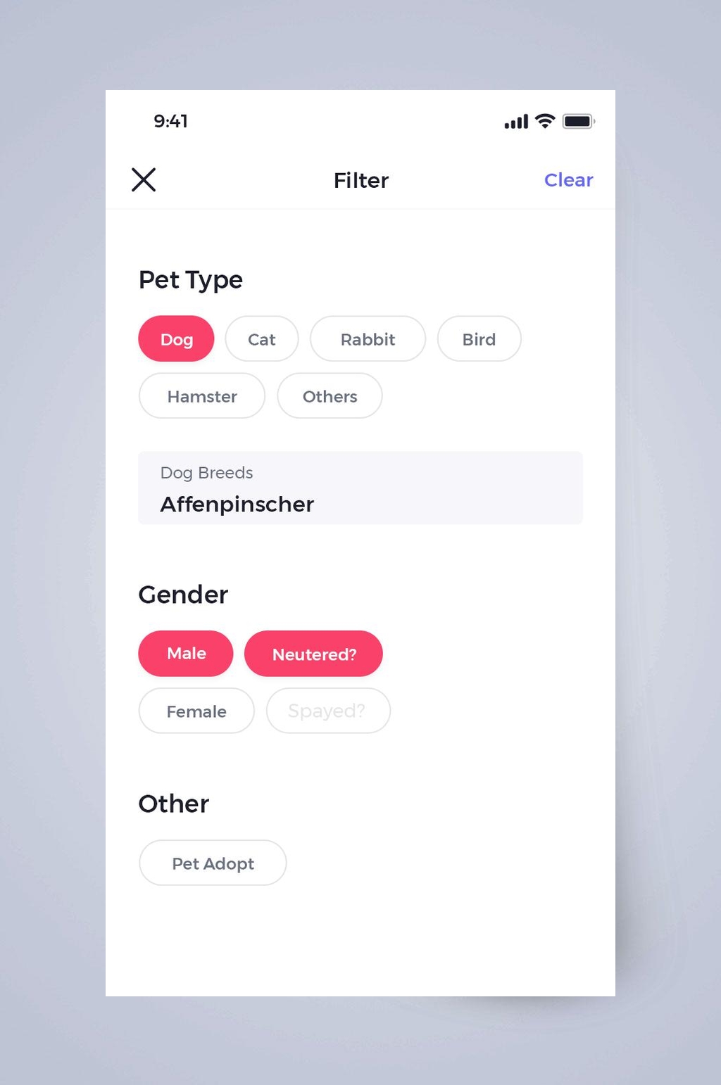 英文分类宠物社交APP手机界面素材