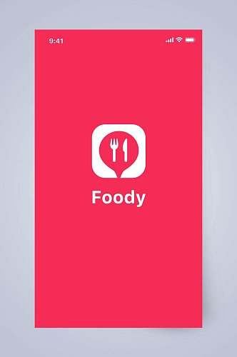 图标英文红色美食订餐APP手机界面