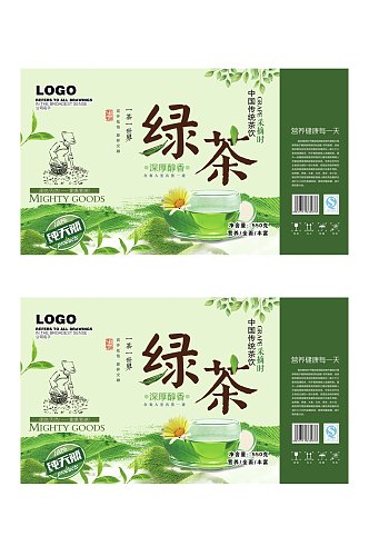 绿茶花朵条纹码绿产品包装设计