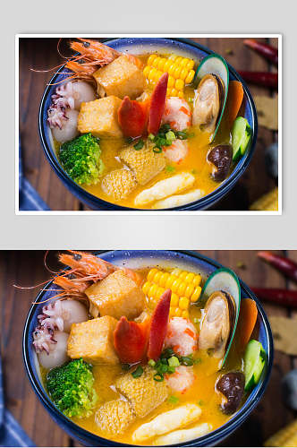 虾玉米鱼豆腐冒菜实拍美食图片