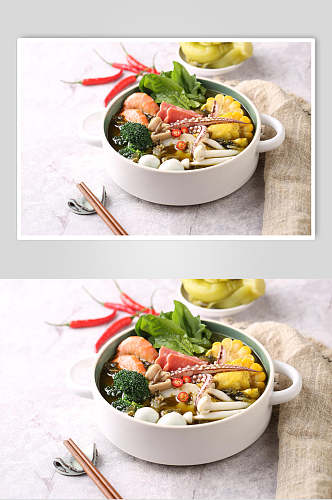创意筷子由鱿鱼冒菜实拍美食图片