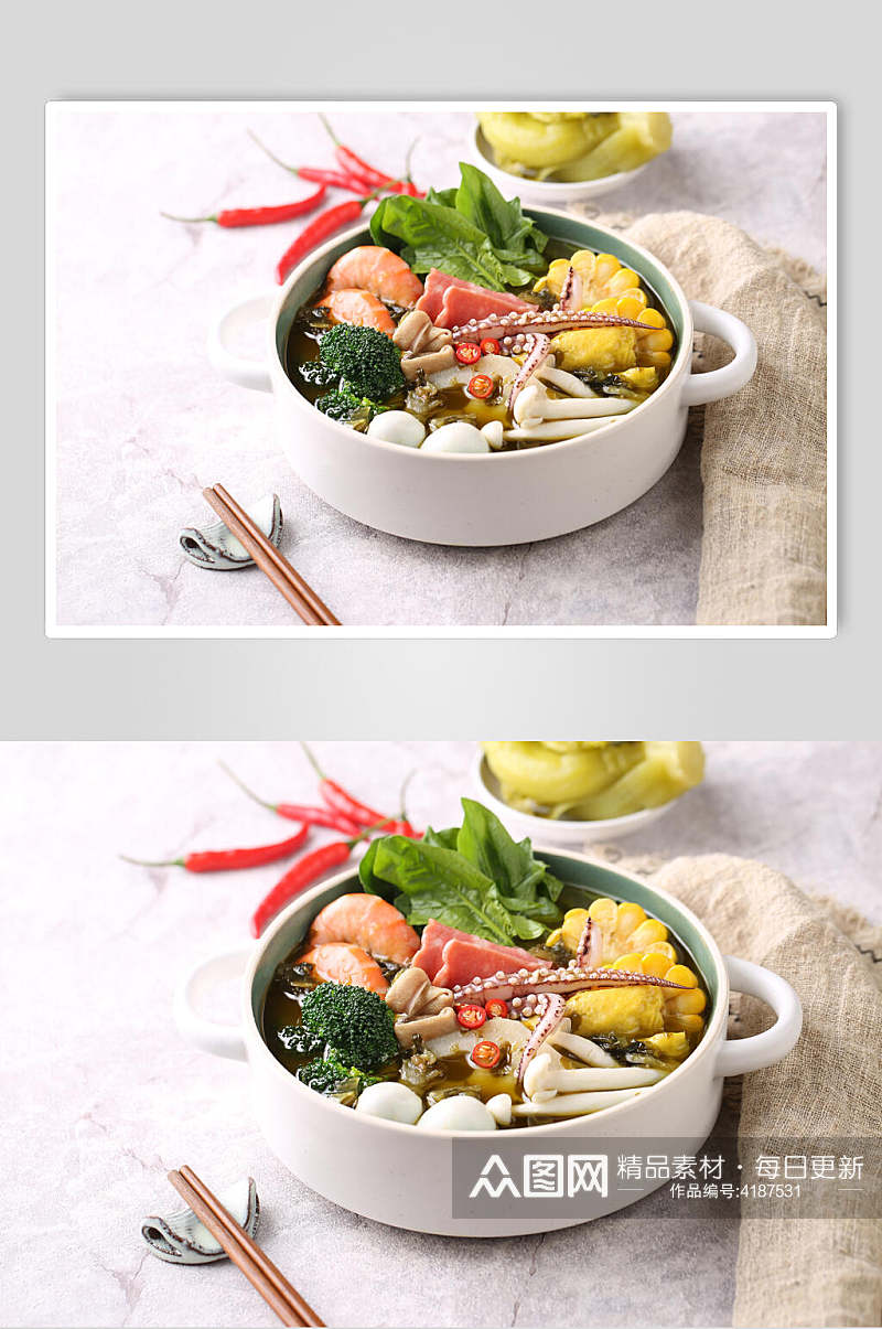 创意筷子由鱿鱼冒菜实拍美食图片素材