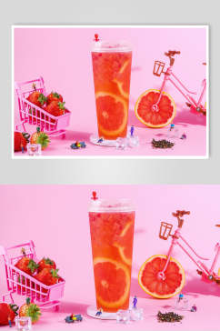 草莓雪橙奶茶果汁甜品图片