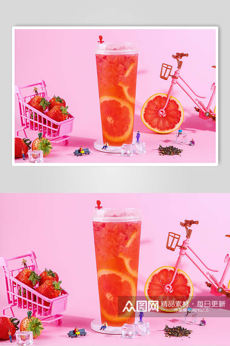 草莓雪橙奶茶果汁甜品图片素材