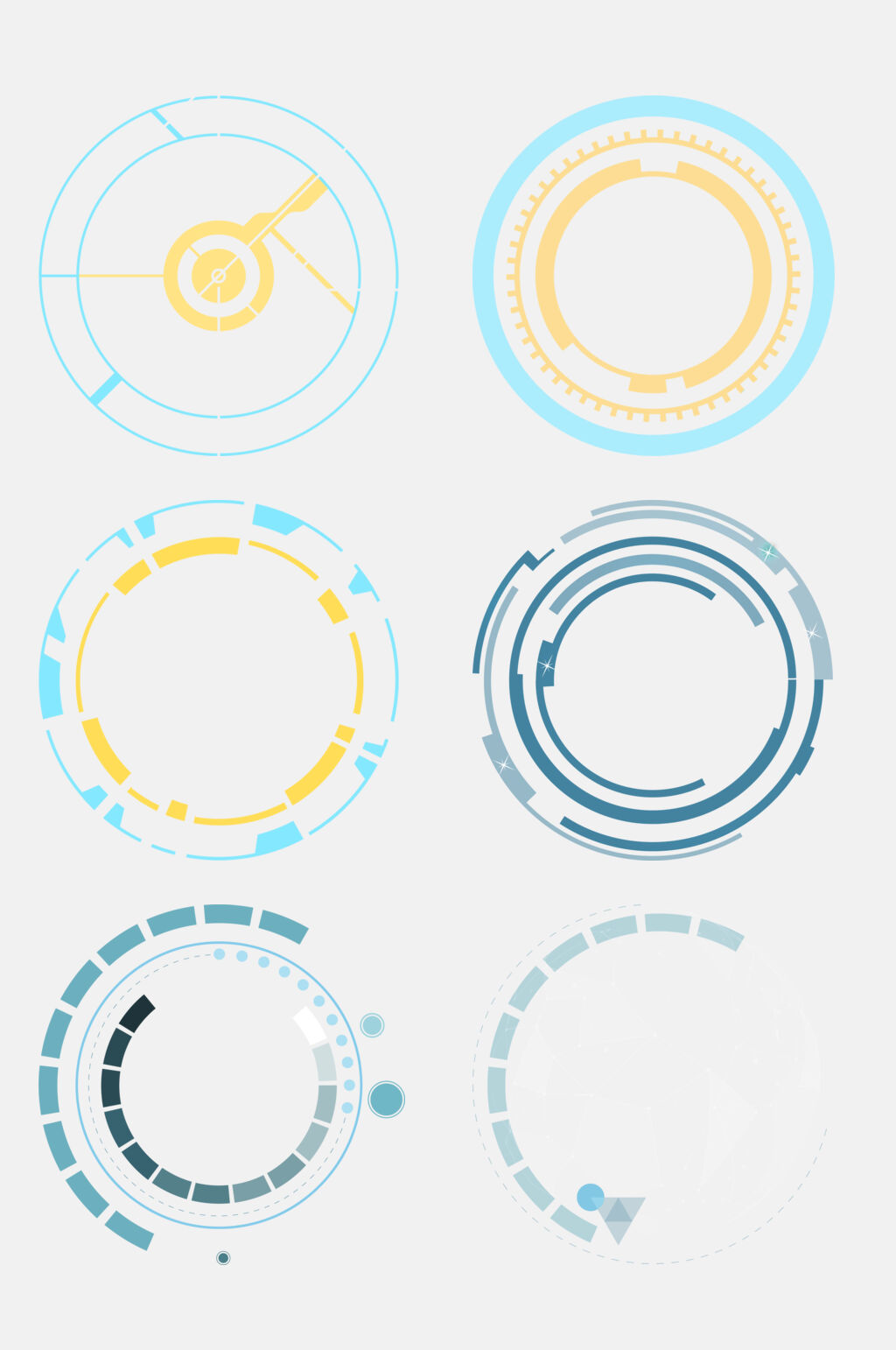 蓝黄色圆形科技科幻边框免抠素材