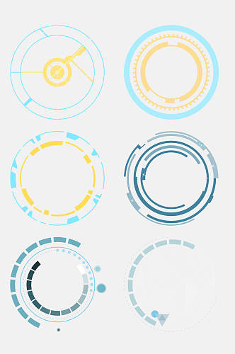 蓝黄色圆形科技科幻边框免抠素材