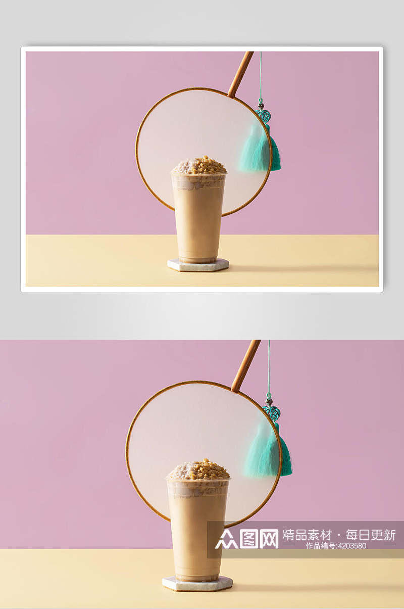 典雅大气扇子奶茶果汁甜品图片素材